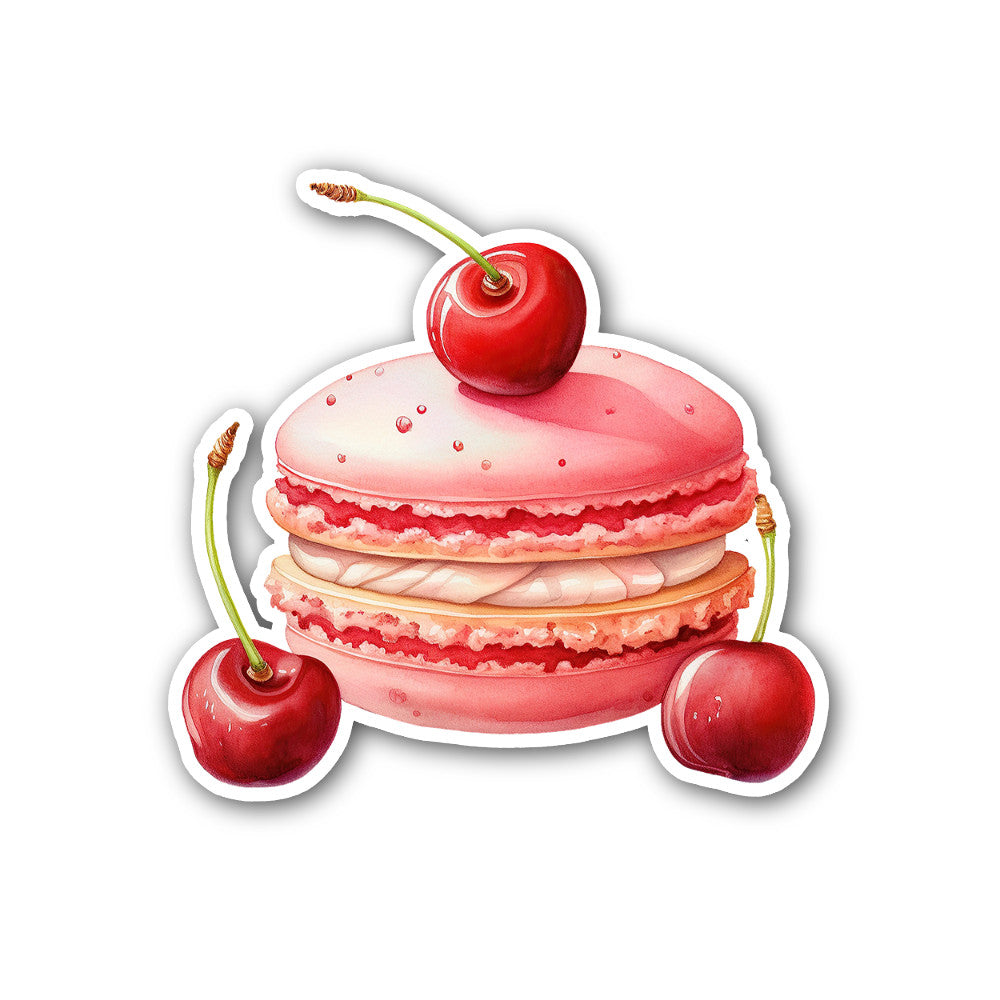 Cherry Macaron Sticker, Waterproof Vinyl Decal Sticker Indoor Or Outdoor 2 (Pieces) 3" and 5"