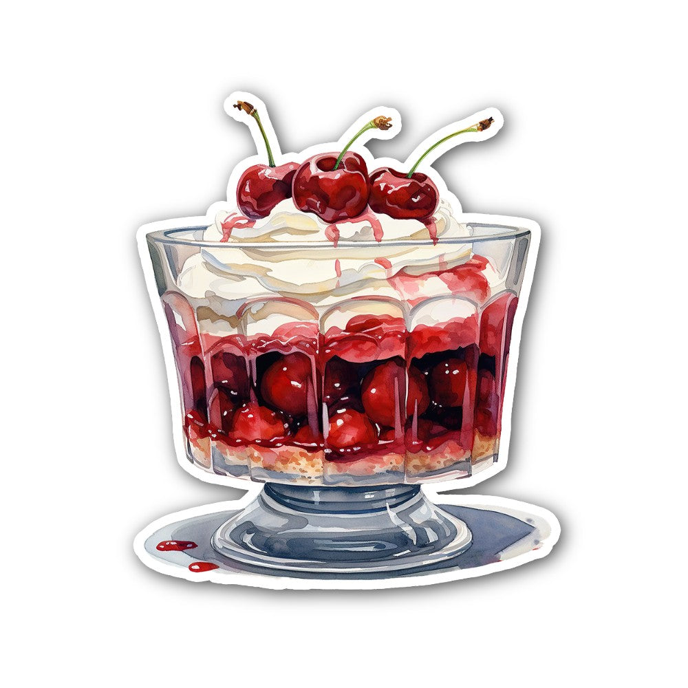 Cherry Trifle Sticker, Waterproof Vinyl Decal Sticker Indoor Or Outdoor 2 (Pieces) 3" and 5"