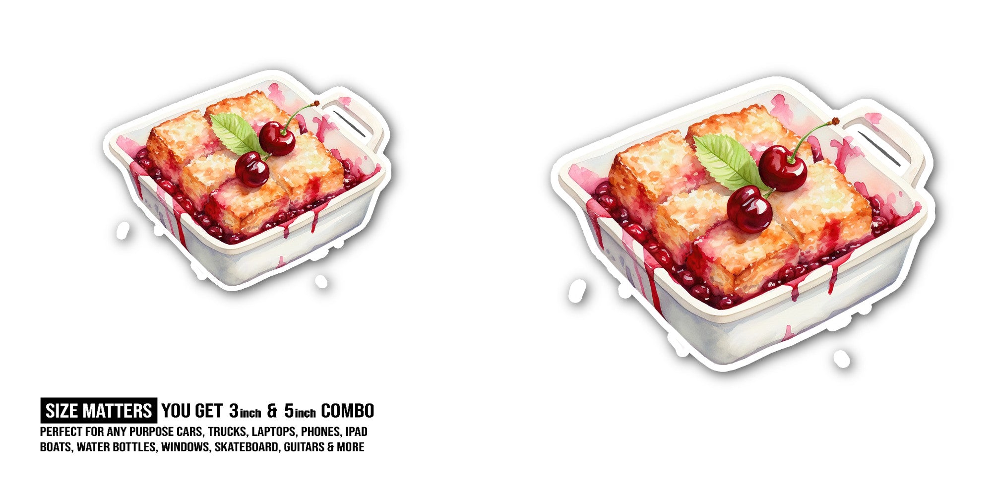 Cherry Cobbler Delight Sticker, Waterproof Vinyl Decal Sticker Indoor Or Outdoor 2 (Pieces) 3" and 5"