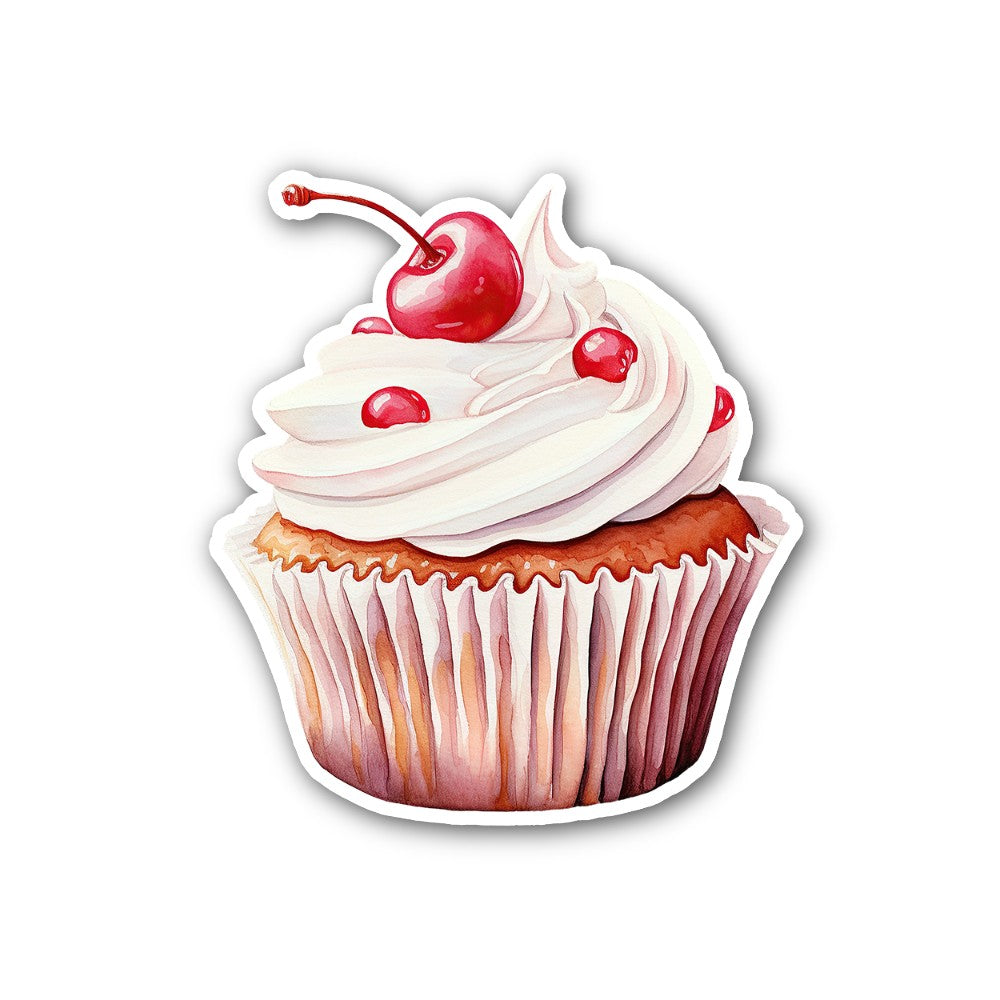 Cupcake with cherry Sticker, Waterproof Vinyl Decal Sticker Indoor Or Outdoor 2 (Pieces) 3" and 5"