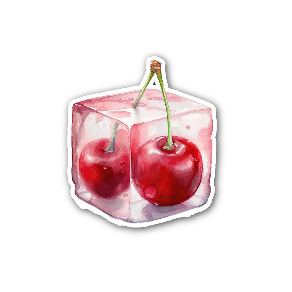 Cherry ice cube Sticker, Waterproof Vinyl Decal Sticker Indoor Or Outdoor 2 (Pieces) 3" and 5"