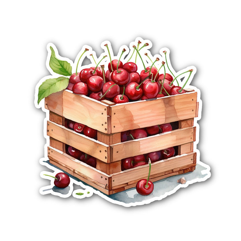 Cherry fruit box  Sticker, Waterproof Vinyl Decal Sticker Indoor Or Outdoor 2 (Pieces) 3" and 5"
