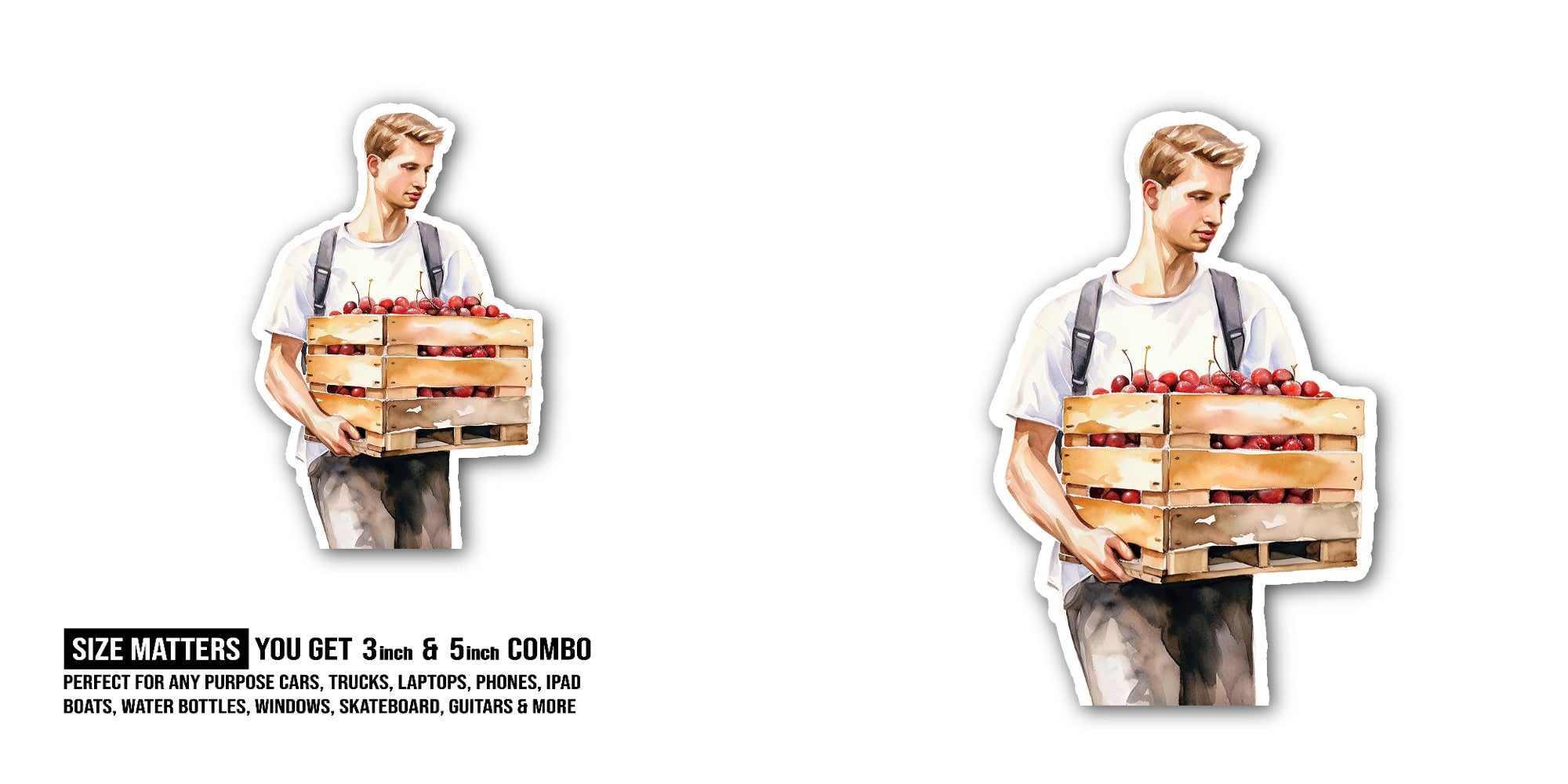 Cherry Harvester  Sticker, Waterproof Vinyl Decal Sticker Indoor Or Outdoor 2 (Pieces) 3" and 5"