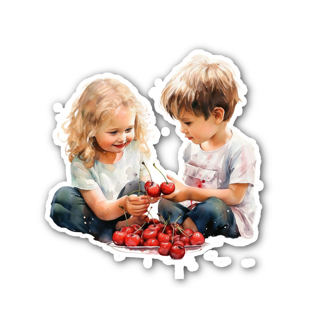 Friendship & Cherries Sticker, Waterproof Vinyl Decal Sticker Indoor Or Outdoor 2 (Pieces) 3" and 5"