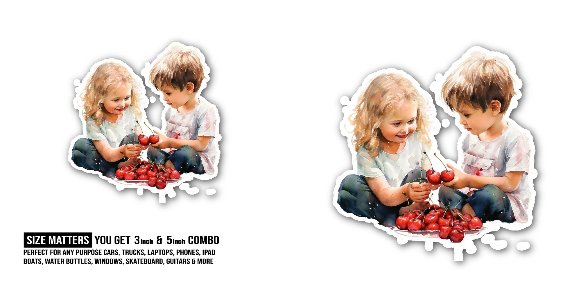 Friendship & Cherries Sticker, Waterproof Vinyl Decal Sticker Indoor Or Outdoor 2 (Pieces) 3" and 5"