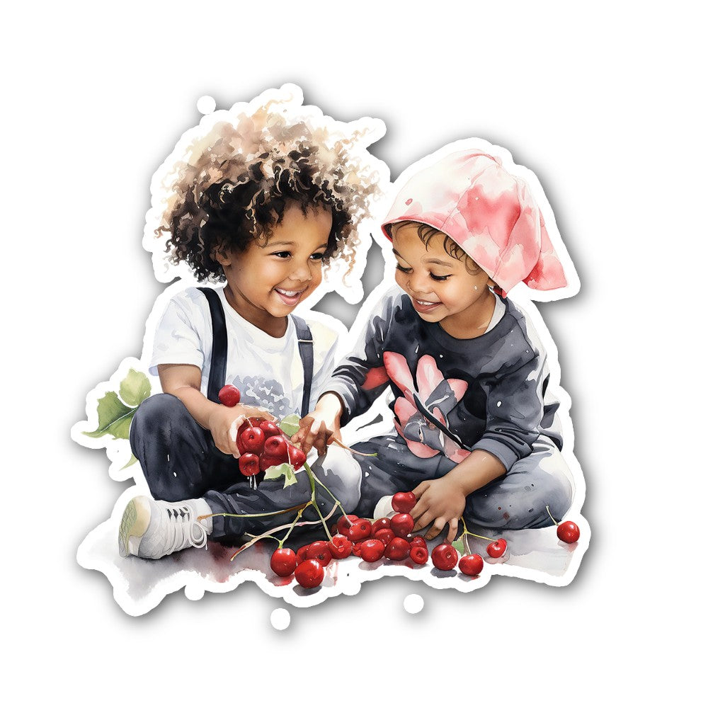 Sharing Cherries Sticker, Waterproof Vinyl Decal Sticker Indoor Or Outdoor 2 (Pieces) 3" and 5"