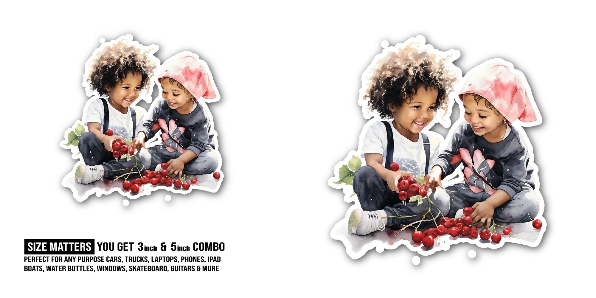 Sharing Cherries Sticker, Waterproof Vinyl Decal Sticker Indoor Or Outdoor 2 (Pieces) 3" and 5"