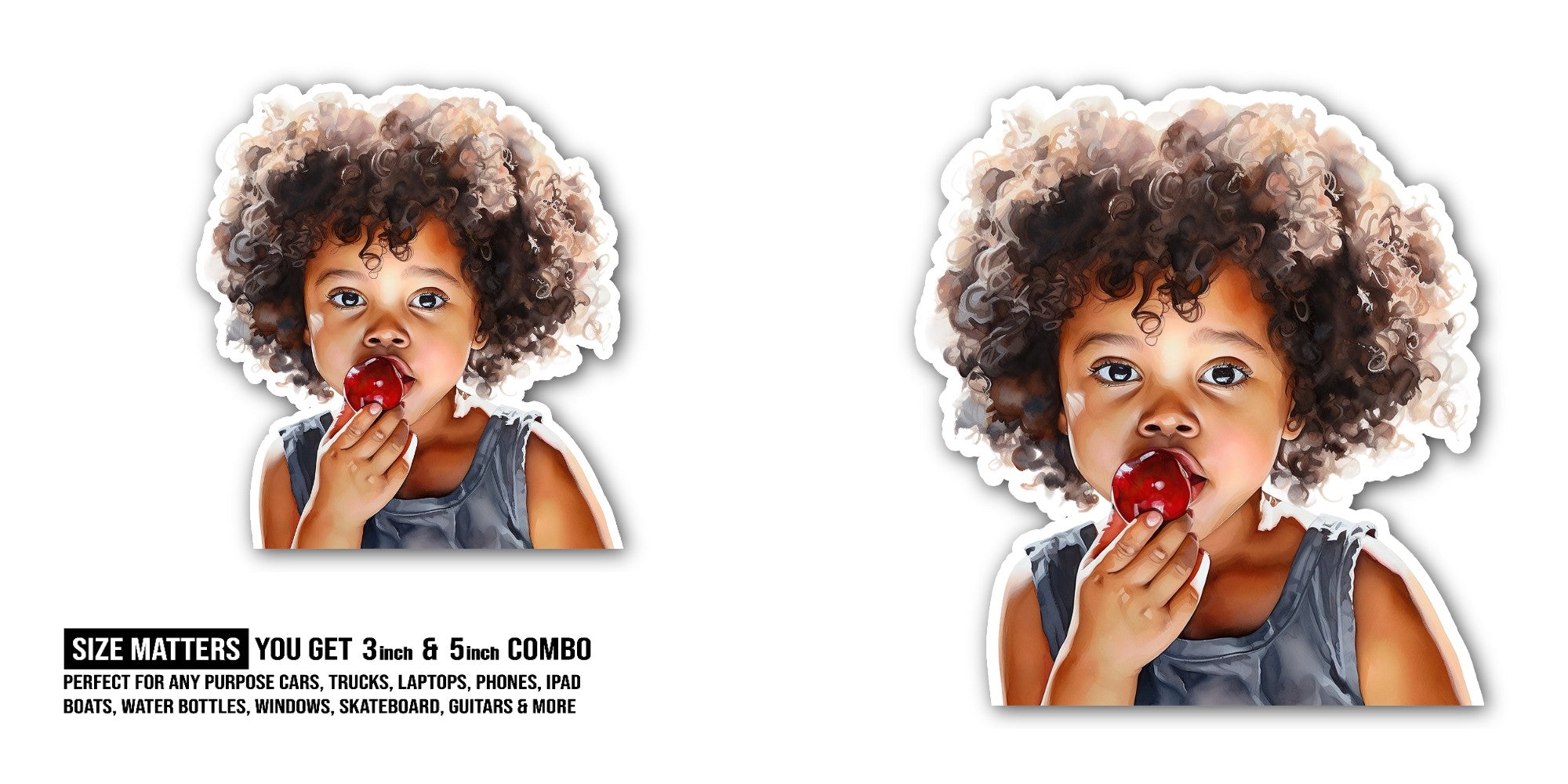 Little Cherry Lover Sticker, Waterproof Vinyl Decal Sticker Indoor Or Outdoor 2 (Pieces) 3" and 5"