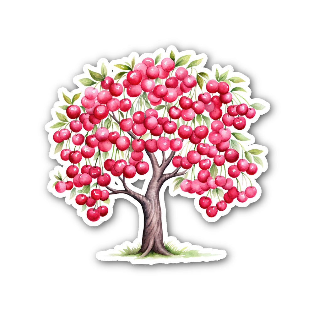 Cherry Tree Sticker, Waterproof Vinyl Decal Sticker Indoor Or Outdoor 2 (Pieces) 3" and 5"