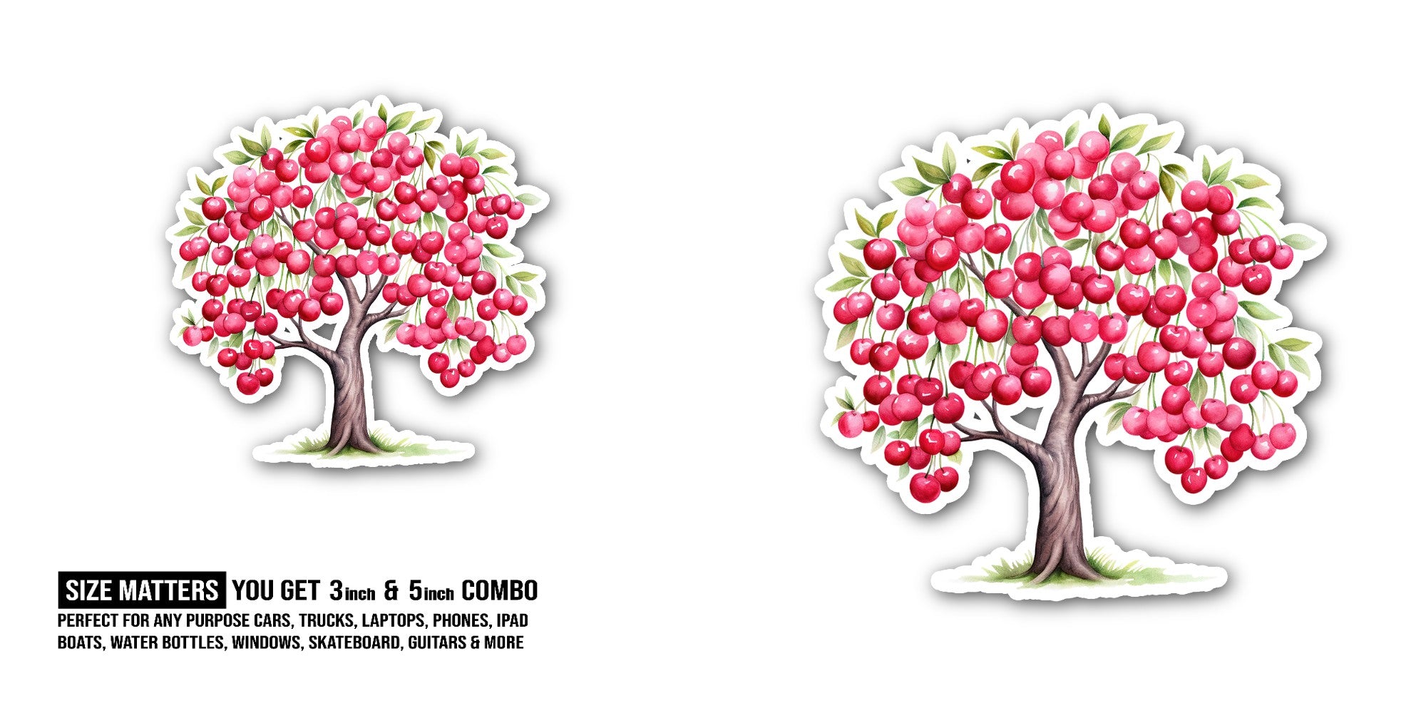 Cherry Tree Sticker, Waterproof Vinyl Decal Sticker Indoor Or Outdoor 2 (Pieces) 3" and 5"