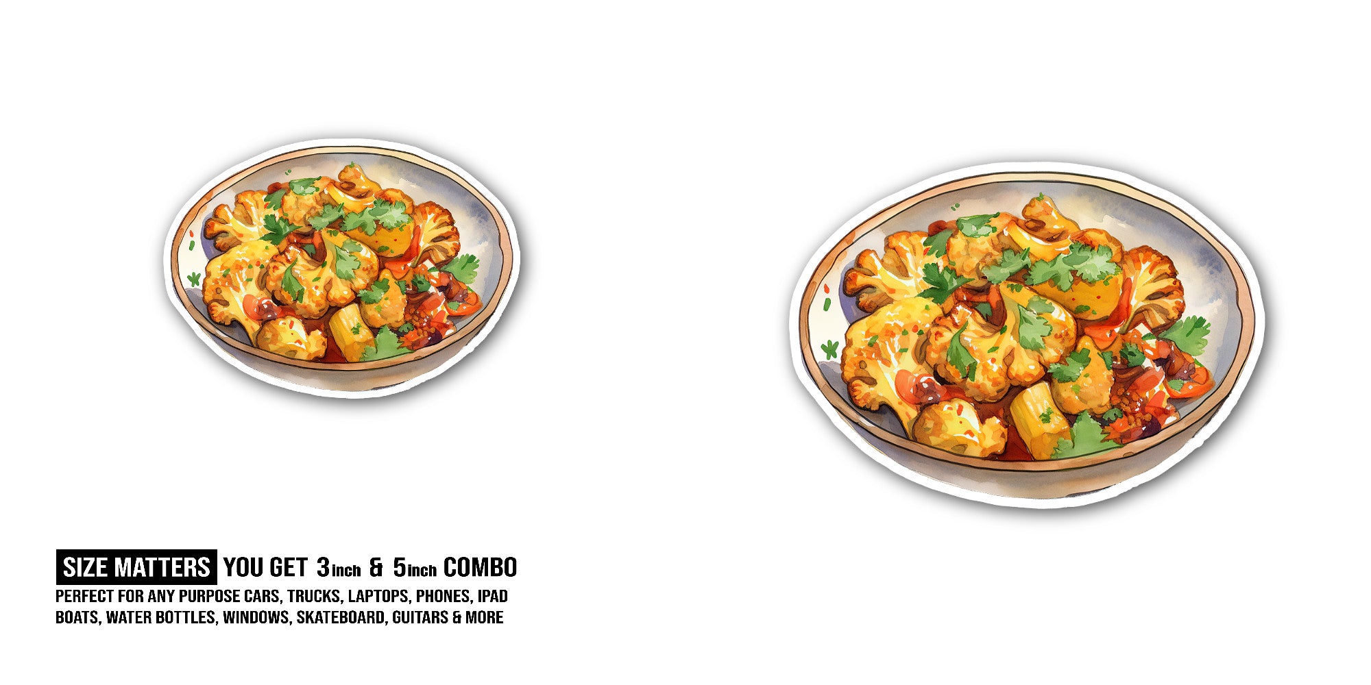 Roasted Cauliflower Sticker, Waterproof Vinyl Decal Sticker Indoor Or Outdoor 2 (Pieces) 3" and 5"