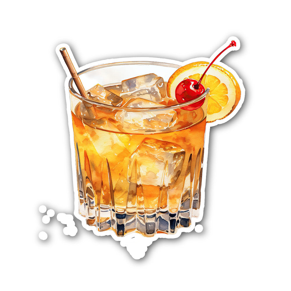 Whiskey Sour cocktail Sticker, Waterproof Vinyl Decal Sticker Indoor Or Outdoor 2 (Pieces) 3" and 5"