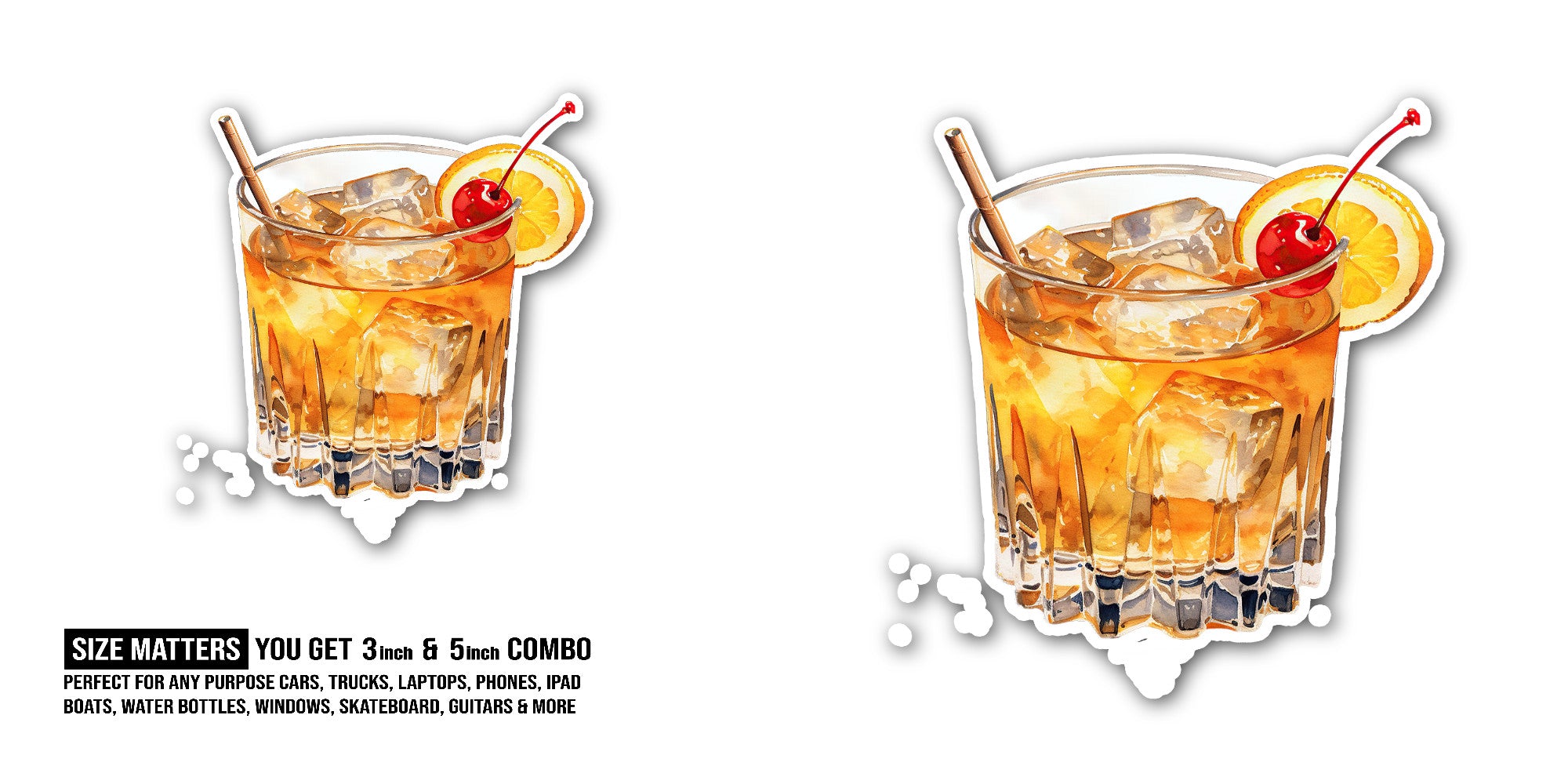 Whiskey Sour cocktail Sticker, Waterproof Vinyl Decal Sticker Indoor Or Outdoor 2 (Pieces) 3" and 5"