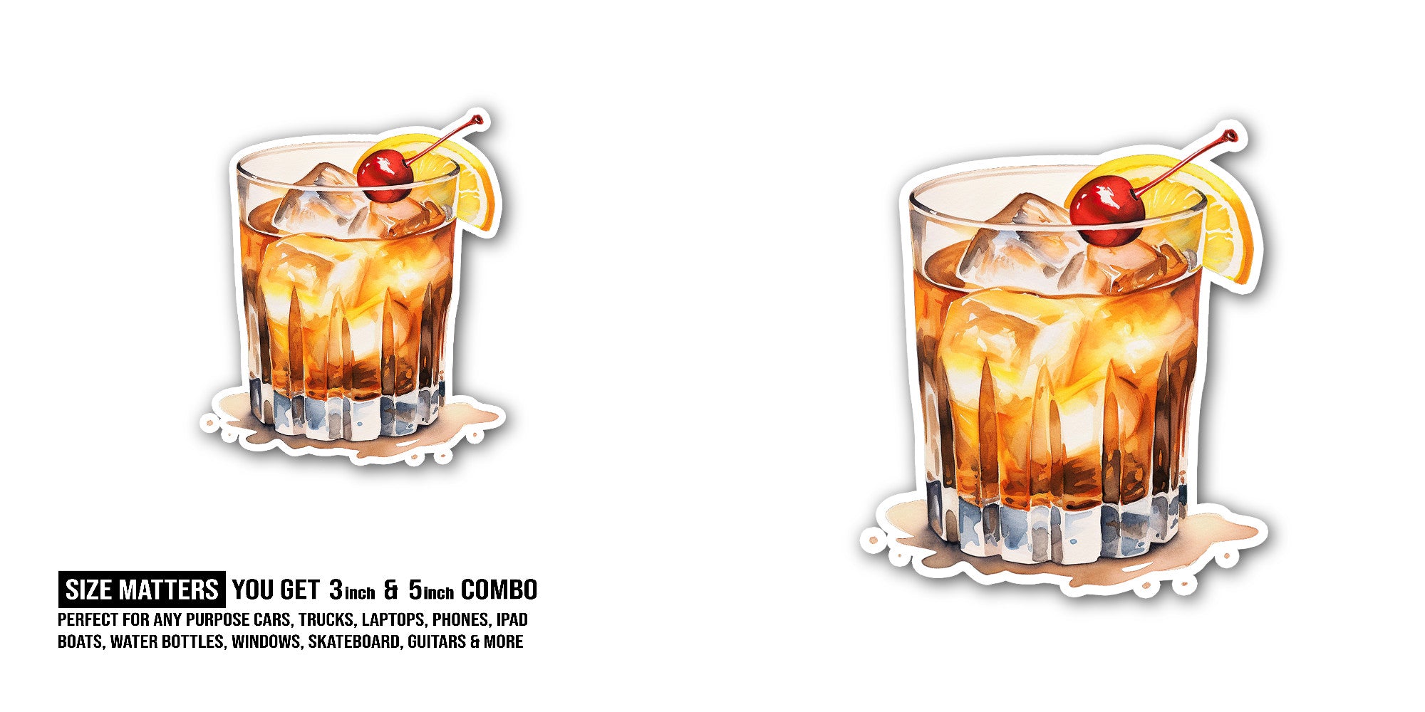 classic gin cocktail Sticker, Waterproof Vinyl Decal Sticker Indoor Or Outdoor 2 (Pieces) 3" and 5"