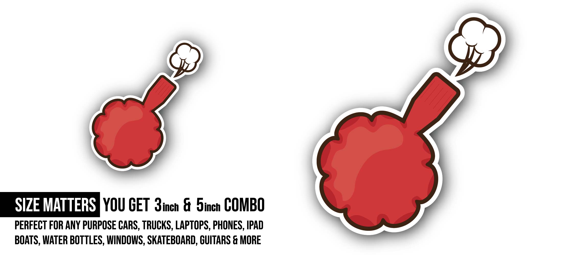 whoopee Cushion Prank Humor Rubber Sticker, Waterproof Vinyl Decal Sticker Indoor Or Outdoor 2 (Pieces) 3" and 5"