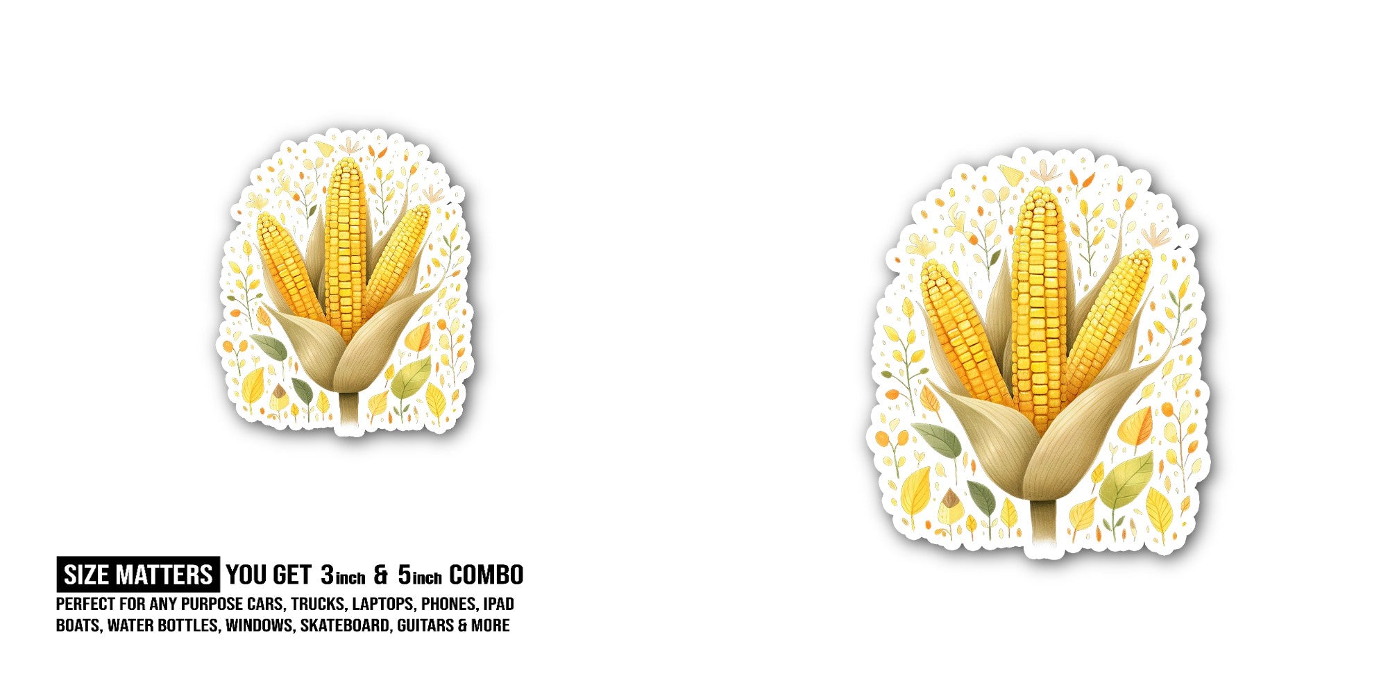 Corn Sticker, Waterproof Vinyl Decal Sticker Indoor Or Outdoor 2 (Pieces) 3" and 5"