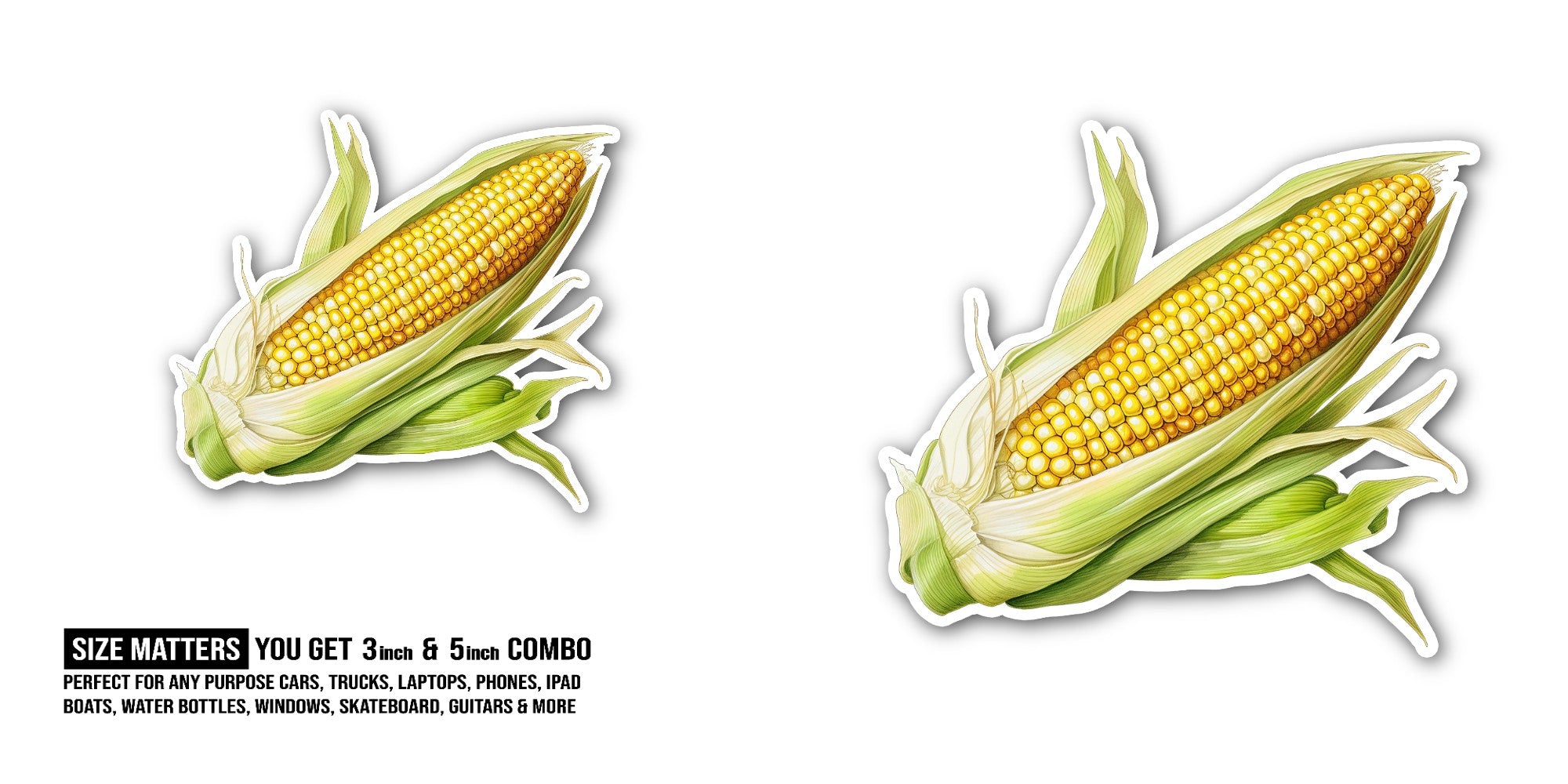 Ear of corn Sticker, Waterproof Vinyl Decal Sticker Indoor Or Outdoor 2 (Pieces) 3" and 5"