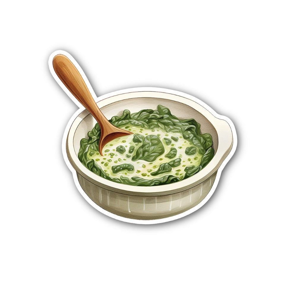 Bowl of creamed spinach Sticker, Waterproof Vinyl Decal Sticker Indoor Or Outdoor 2 (Pieces) 3" and 5"