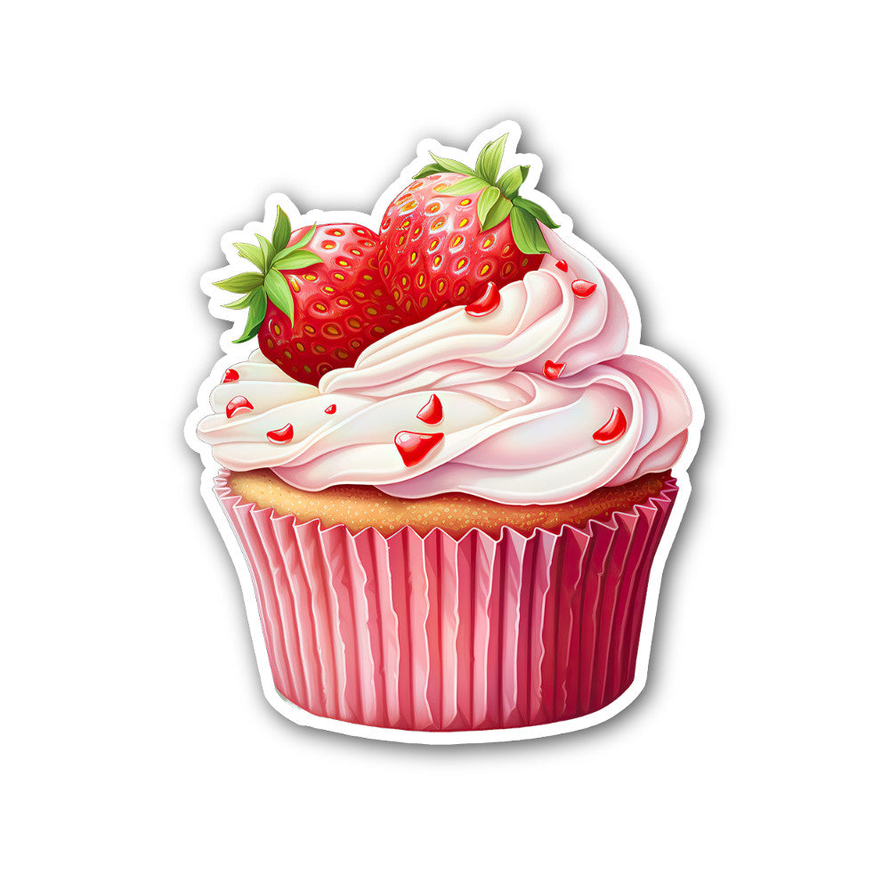 Cupcake with white frosting Sticker, Waterproof Vinyl Decal Sticker Indoor Or Outdoor 2 (Pieces) 3" and 5"