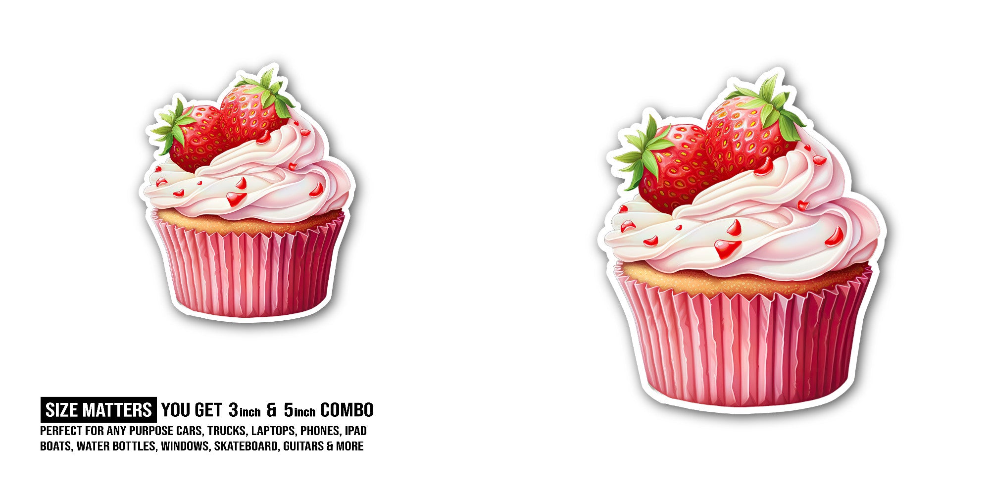 Cupcake with white frosting Sticker, Waterproof Vinyl Decal Sticker Indoor Or Outdoor 2 (Pieces) 3" and 5"