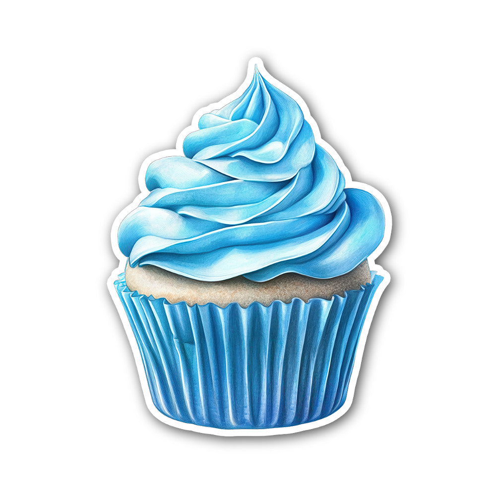 Blue cupcake Sticker, Waterproof Vinyl Decal Sticker Indoor Or Outdoor 2 (Pieces) 3" and 5"