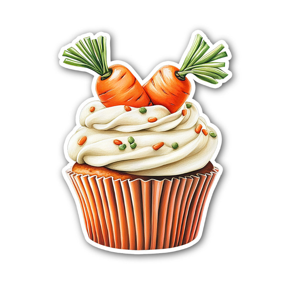 Carrot cake cupcake Sticker, Waterproof Vinyl Decal Sticker Indoor Or Outdoor 2 (Pieces) 3" and 5"