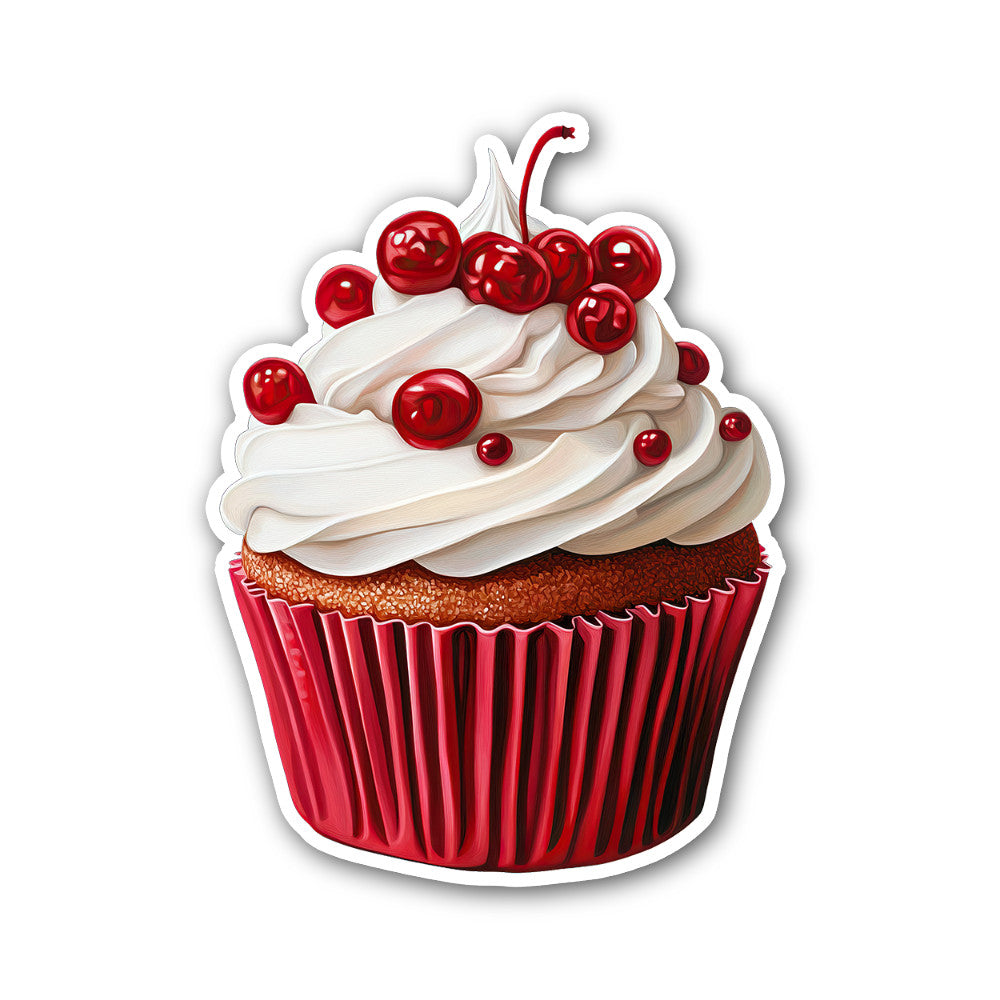 Cupcake topped with cherries Sticker, Waterproof Vinyl Decal Sticker Indoor Or Outdoor 2 (Pieces) 3" and 5"