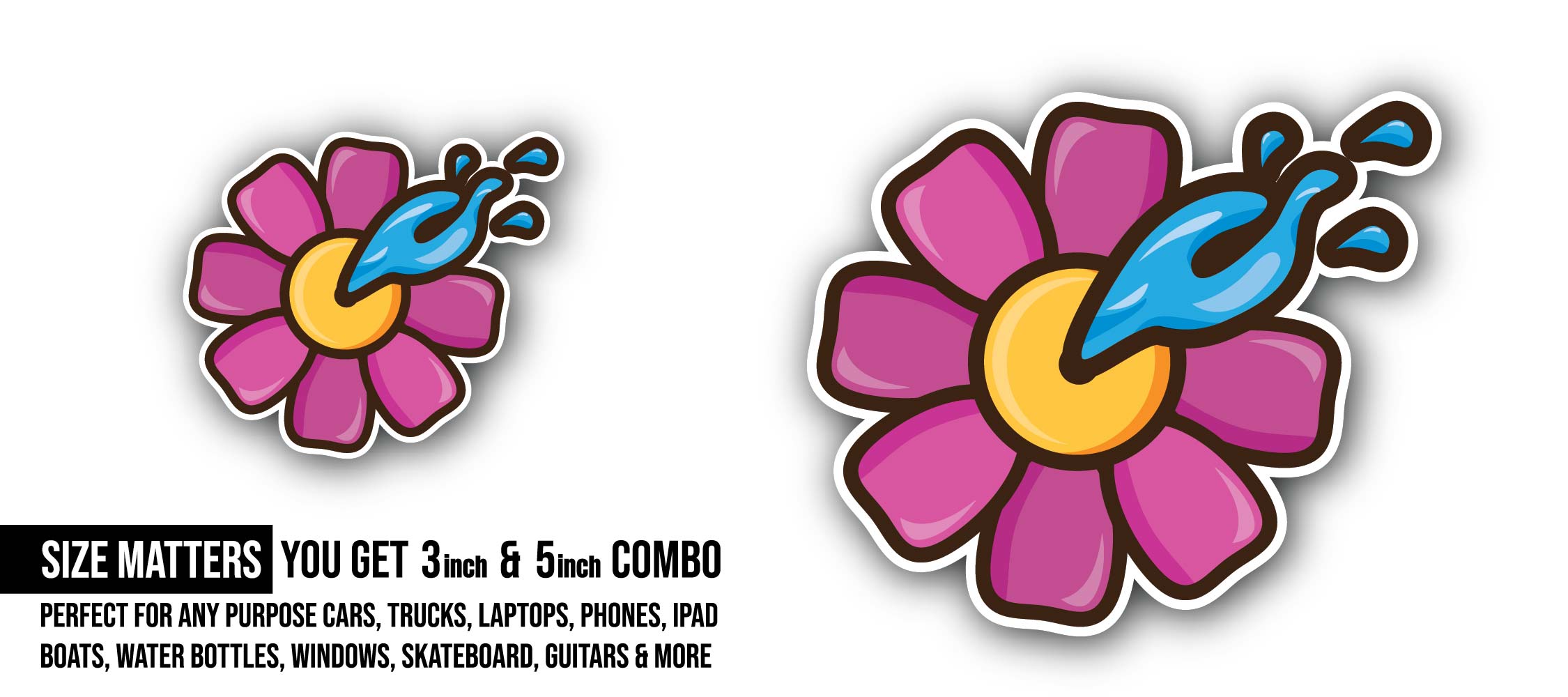 A Colorful Flower Sticker, Waterproof Vinyl Decal Sticker Indoor Or Outdoor 2 (Pieces) 3" and 5"