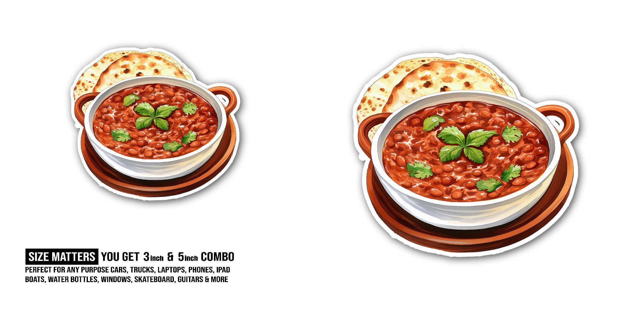 Bowl of Rajma Masala Sticker, Waterproof Vinyl Decal Sticker Indoor Or Outdoor 2 (Pieces) 3" and 5"