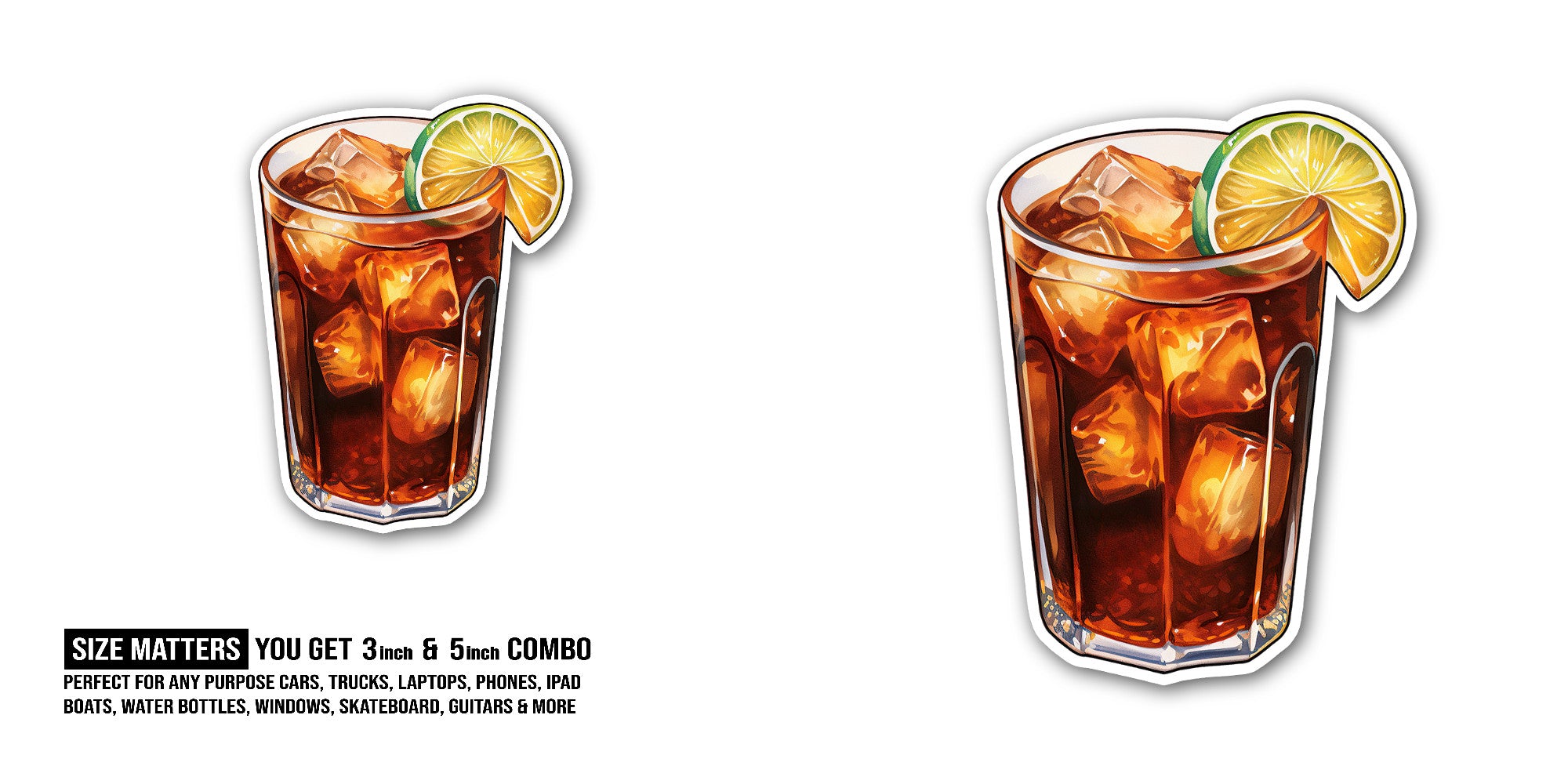 Iced Tea Sticker, Waterproof Vinyl Decal Sticker Indoor Or Outdoor 2 (Pieces) 3" and 5"