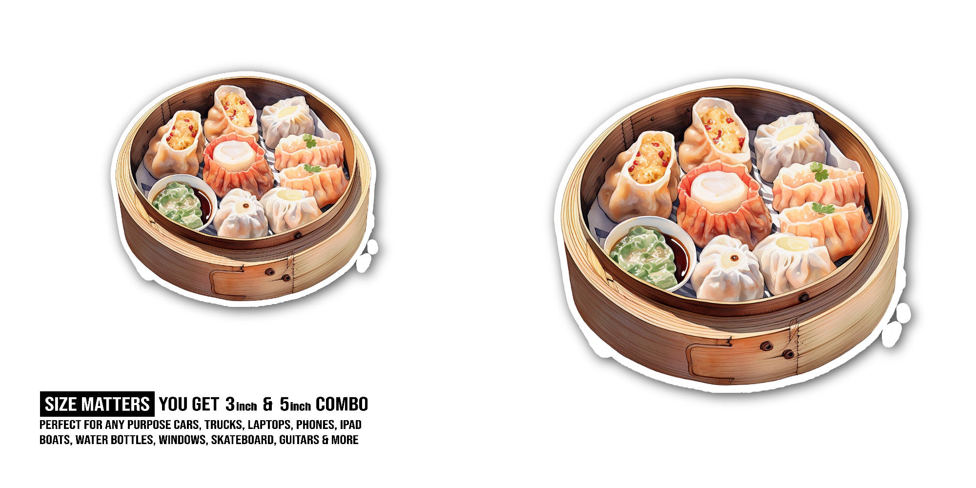 Bamboo steamer Sticker, Waterproof Vinyl Decal Sticker Indoor Or Outdoor 2 (Pieces) 3" and 5"