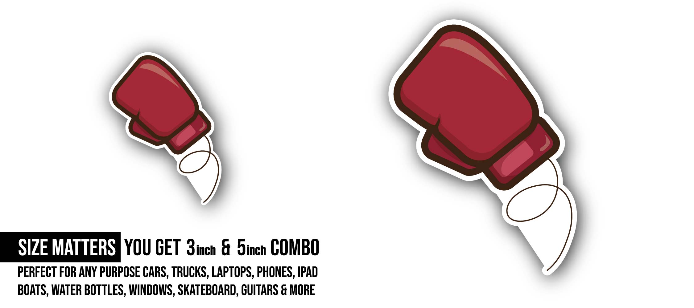 Boxing Gloves Sticker, Waterproof Vinyl Decal Sticker Indoor Or Outdoor 2 (Pieces) 3" and 5"