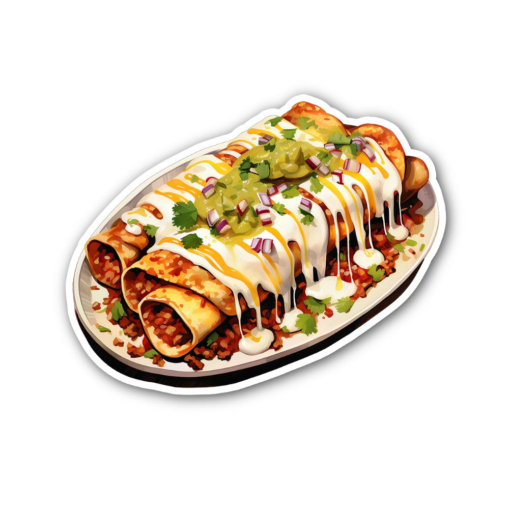 Enchiladas  Sticker, Waterproof Vinyl Decal Sticker Indoor Or Outdoor 2 (Pieces) 3" and 5"