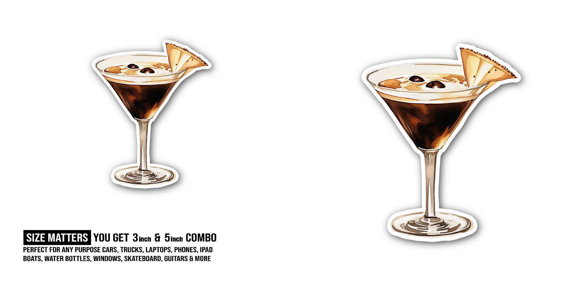 Espresso martini Sticker, Waterproof Vinyl Decal Sticker Indoor Or Outdoor 2 (Pieces) 3" and 5"