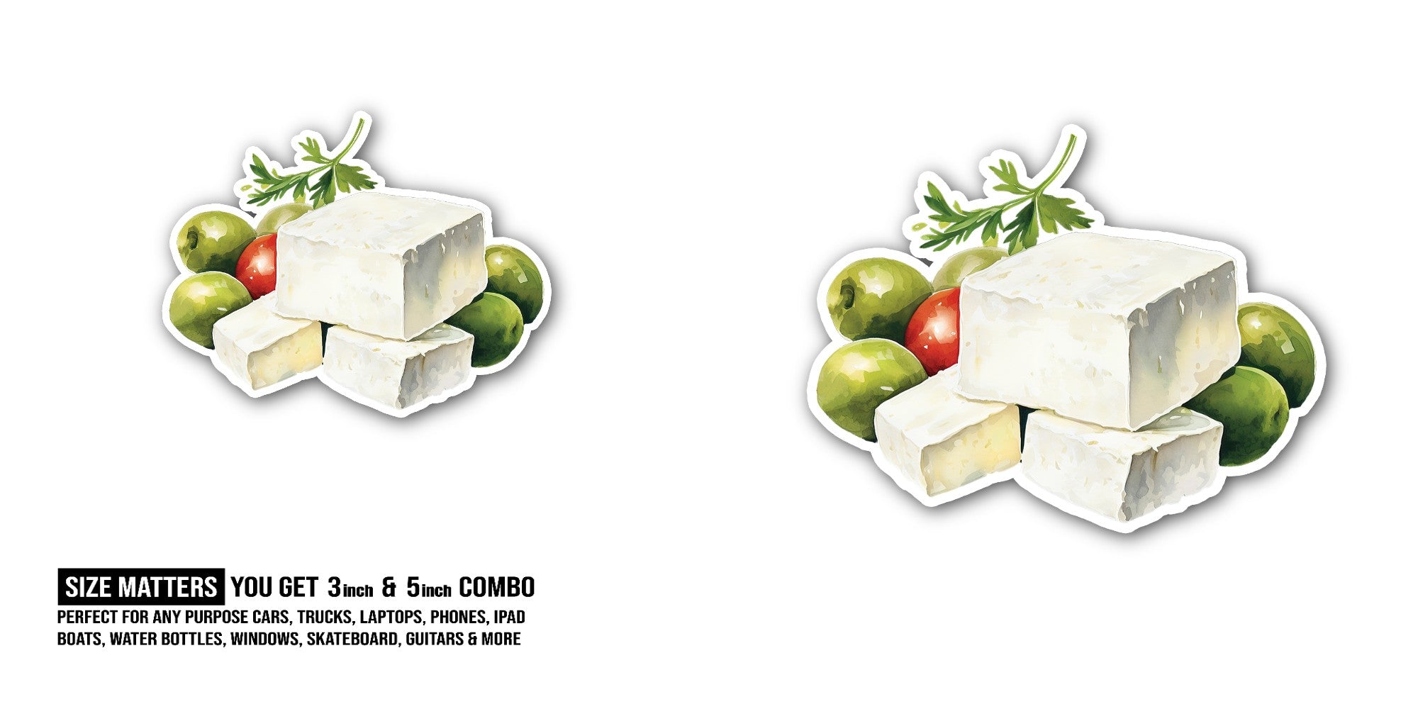 GREEK CHEESE Sticker, Waterproof Vinyl Decal Sticker Indoor Or Outdoor 2 (Pieces) 3" and 5"