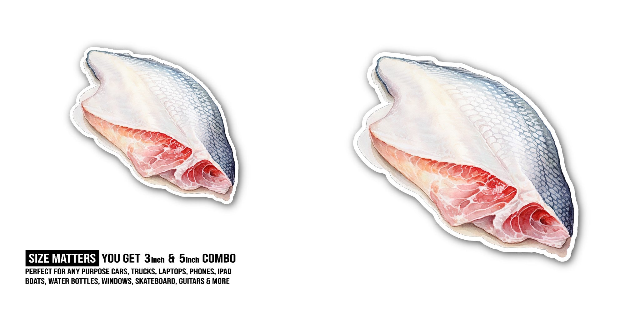 Salmon Sticker, Waterproof Vinyl Decal Sticker Indoor Or Outdoor 2 (Pieces) 3" and 5"