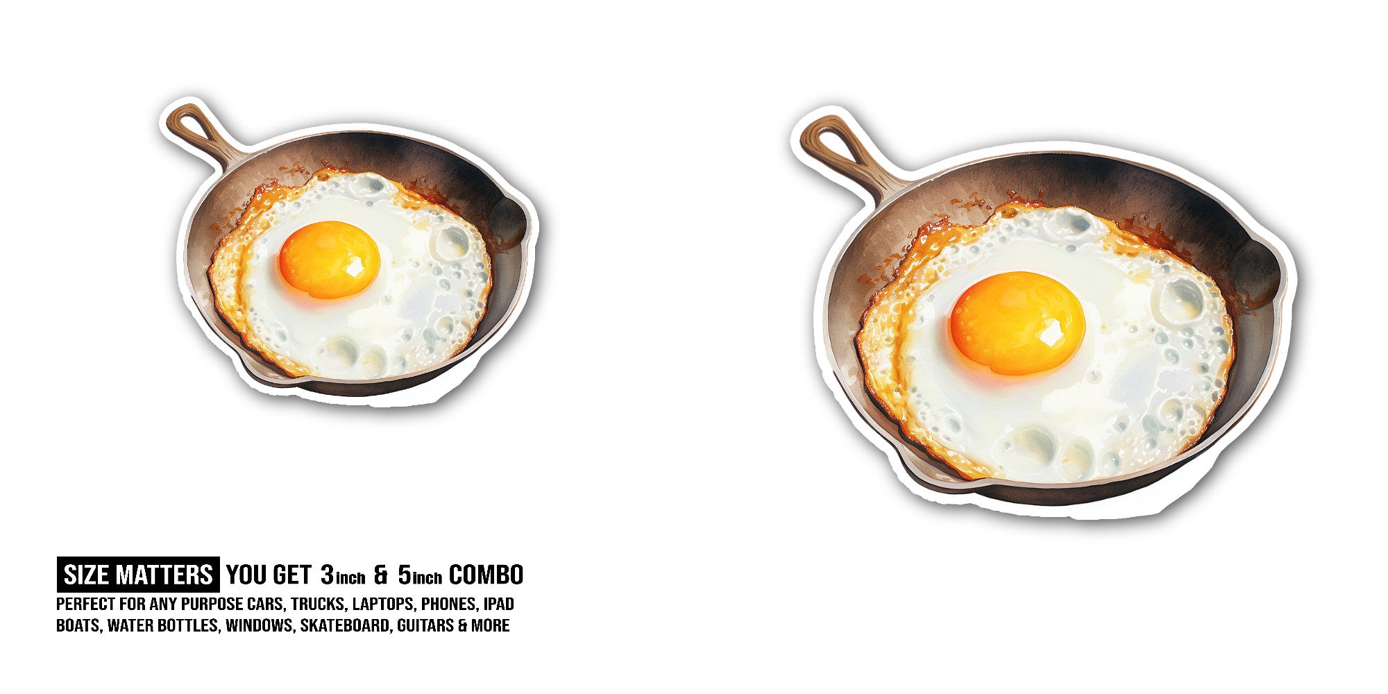 Fried eggs Sticker, Waterproof Vinyl Decal Sticker Indoor Or Outdoor 2 (Pieces) 3" and 5"