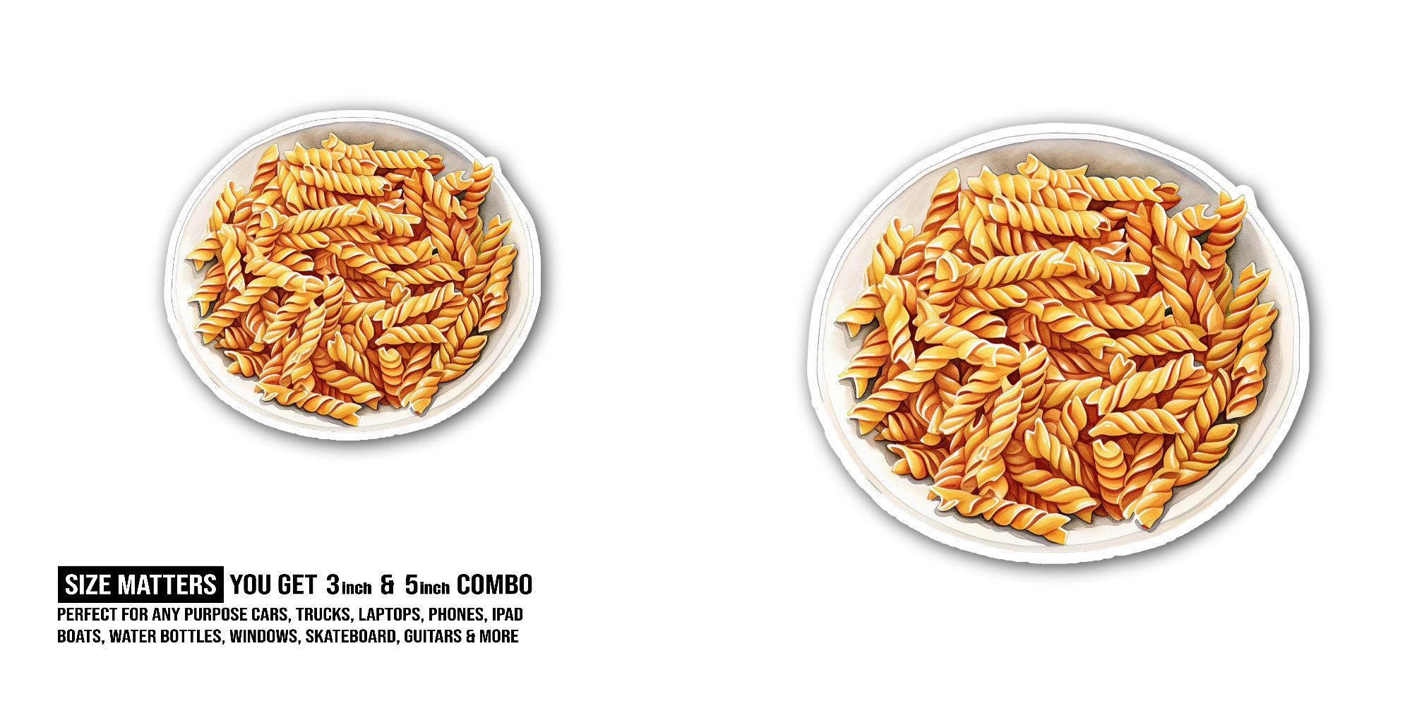 Fusilli Sticker, Waterproof Vinyl Decal Sticker Indoor Or Outdoor 2 (Pieces) 3" and 5"