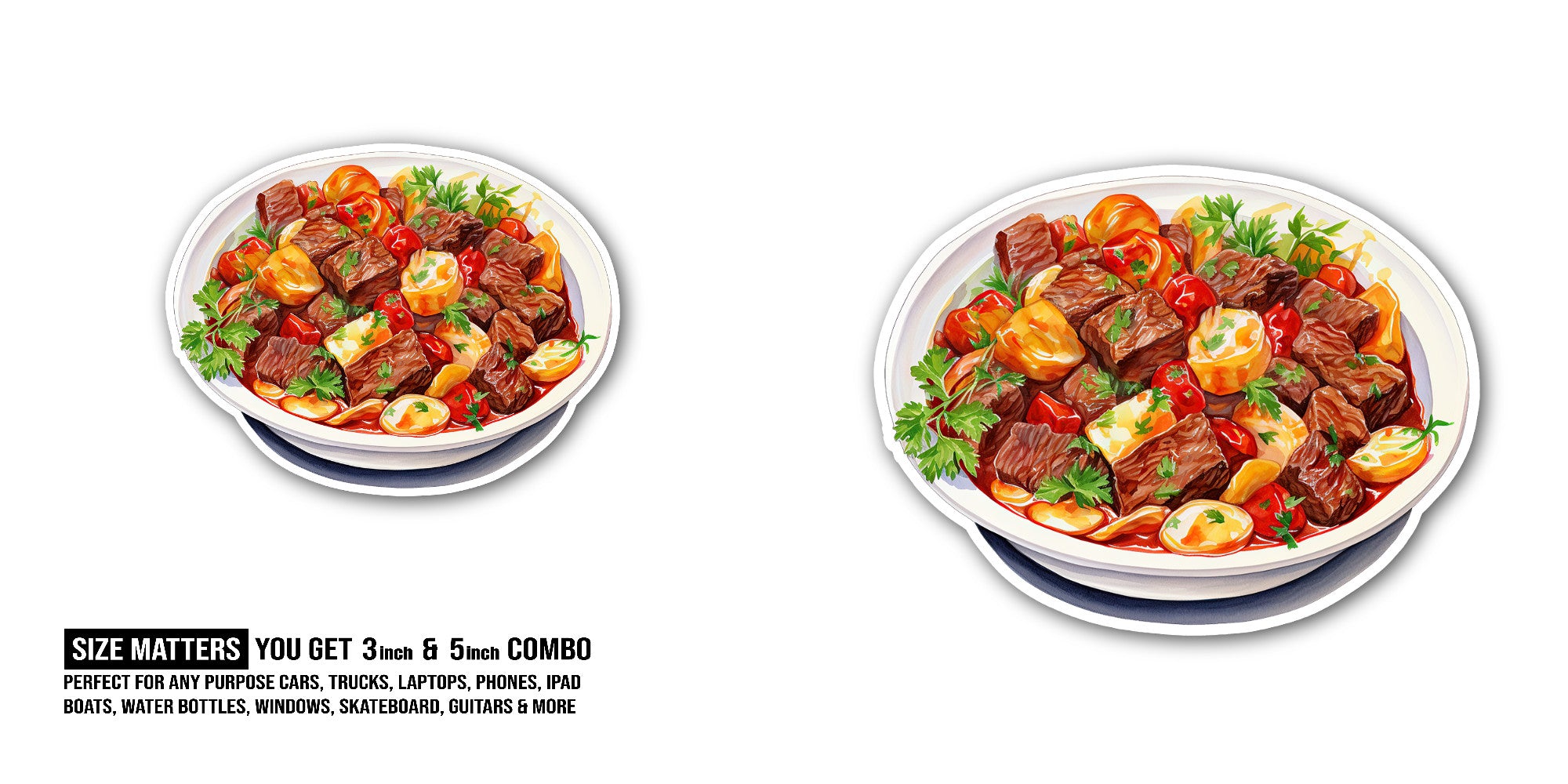 Beef bourguignon Sticker, Waterproof Vinyl Decal Sticker Indoor Or Outdoor 2 (Pieces) 3" and 5"