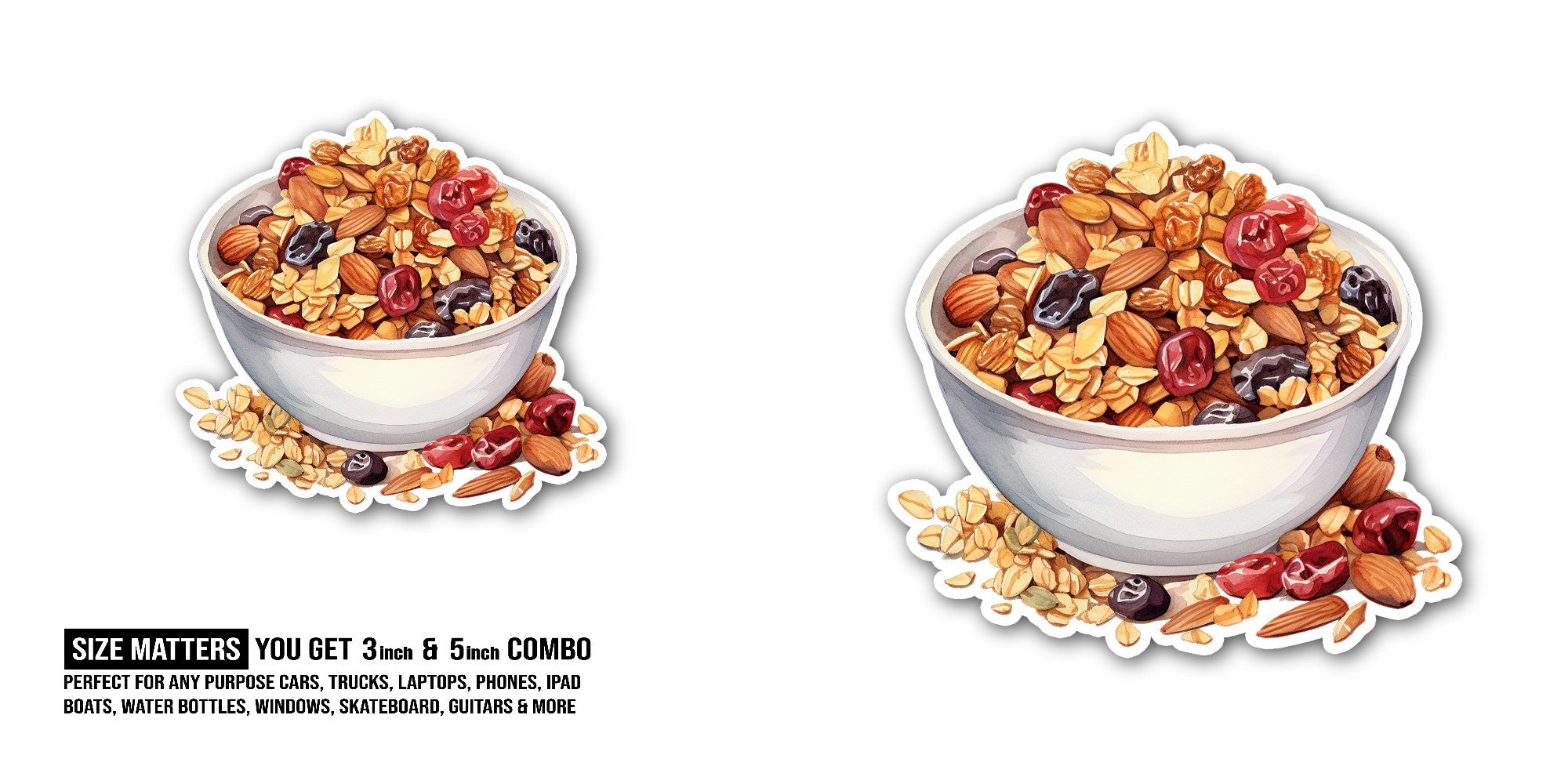 Breakfast cereal Sticker, Waterproof Vinyl Decal Sticker Indoor Or Outdoor 2 (Pieces) 3" and 5"