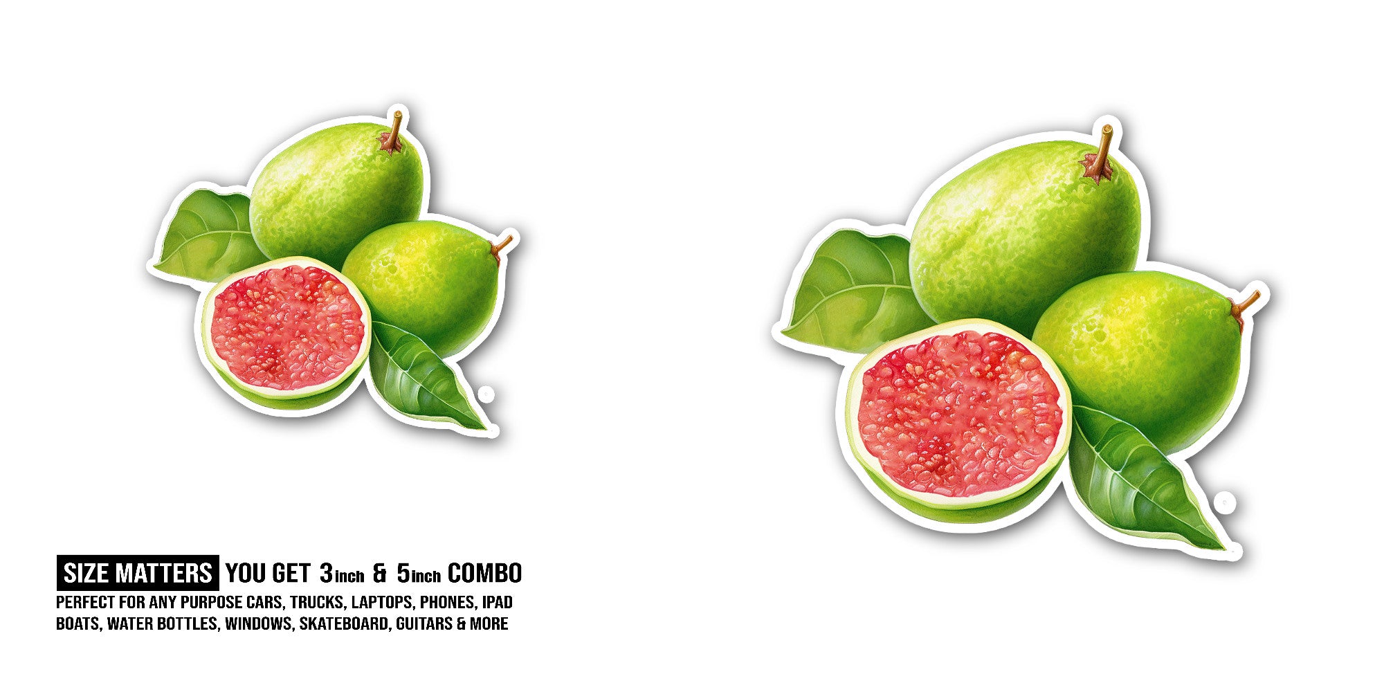 Green guava Sticker, Waterproof Vinyl Decal Sticker Indoor Or Outdoor 2 (Pieces) 3" and 5"