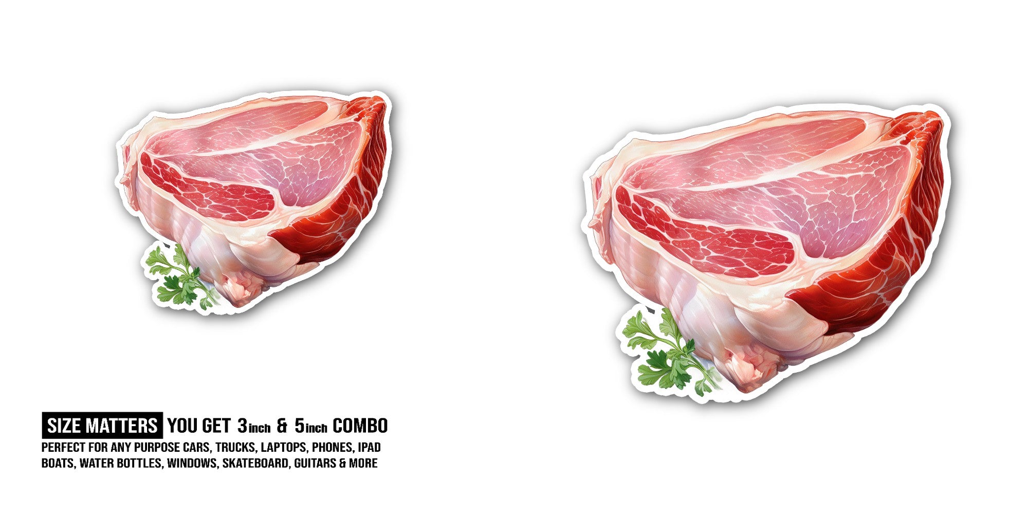 Raw Meat Sticker, Waterproof Vinyl Decal Sticker Indoor Or Outdoor 2 (Pieces) 3" and 5"