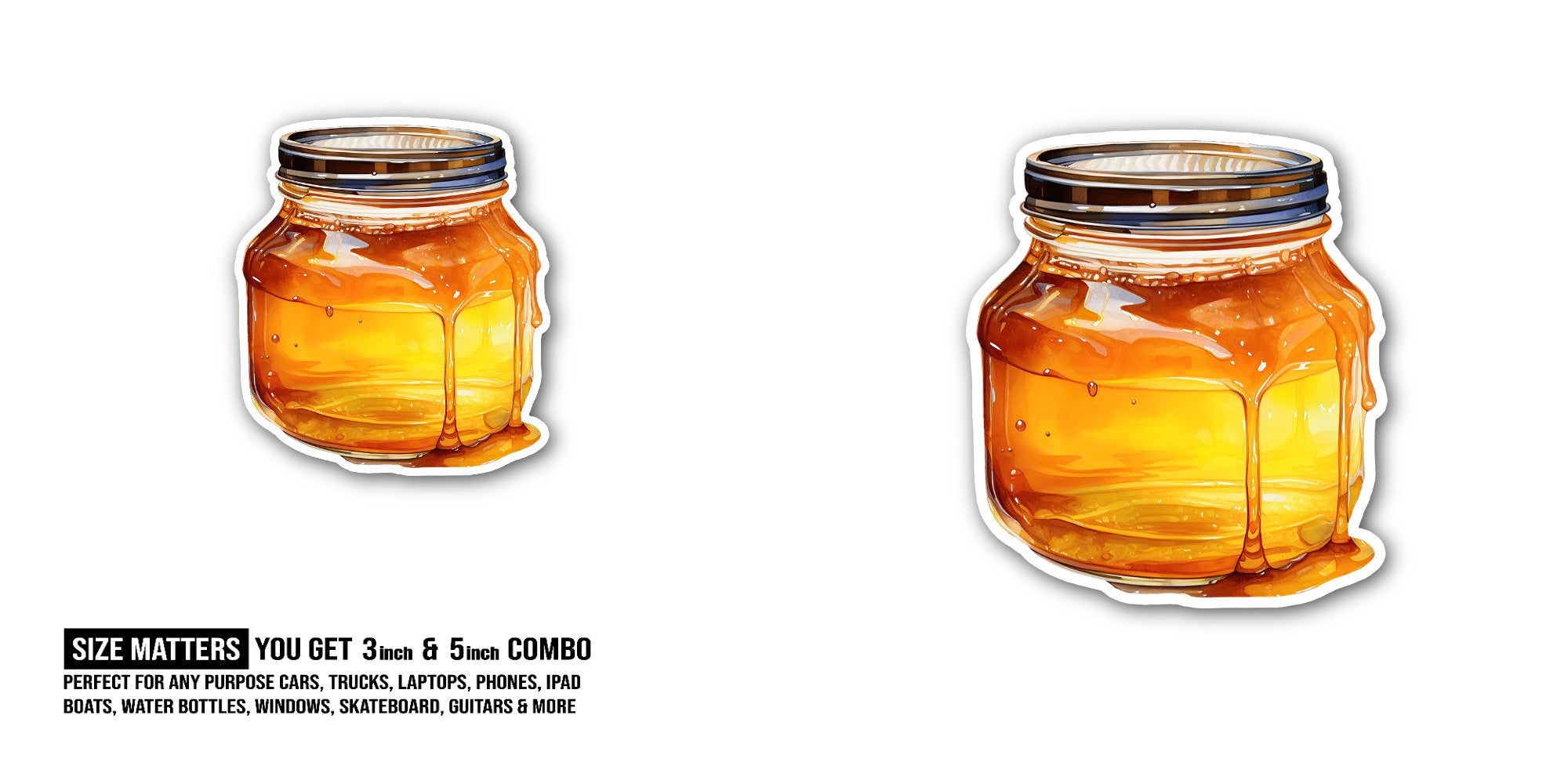 Honey Jar Sticker, Waterproof Vinyl Decal Sticker Indoor Or Outdoor 2 (Pieces) 3" and 5"