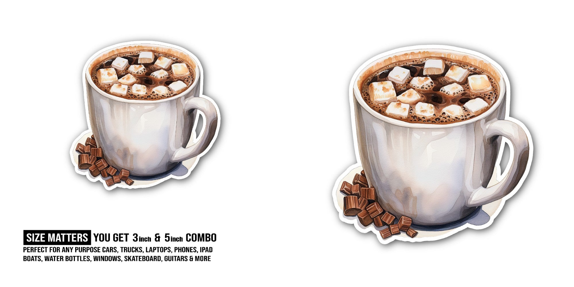 Hot Chocolate Drink Sticker, Waterproof Vinyl Decal Sticker Indoor Or Outdoor 2 (Pieces) 3" and 5"