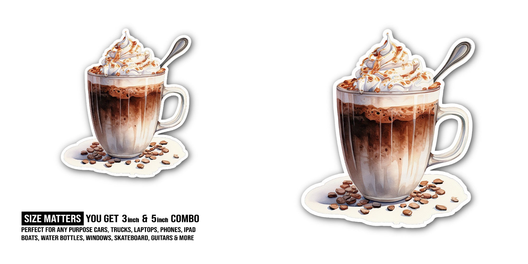 Festive Coffee Sticker, Waterproof Vinyl Decal Sticker Indoor Or Outdoor 2 (Pieces) 3" and 5"