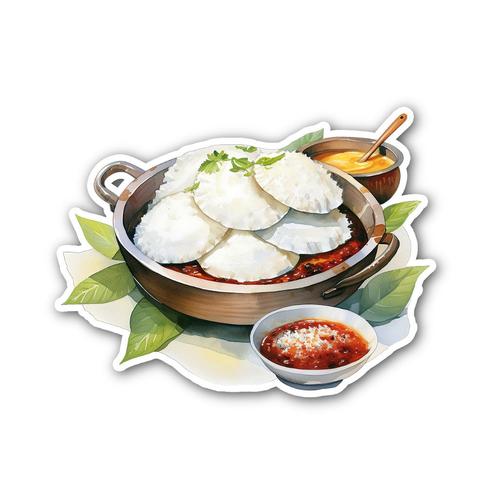 Idli Delight Sticker, Waterproof Vinyl Decal Sticker Indoor Or Outdoor 2 (Pieces) 3" and 5"