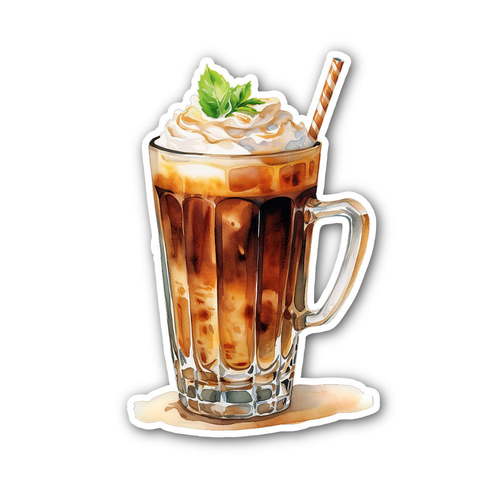 Ice coffee in glass Sticker, Waterproof Vinyl Decal Sticker Indoor Or Outdoor 2 (Pieces) 3" and 5"