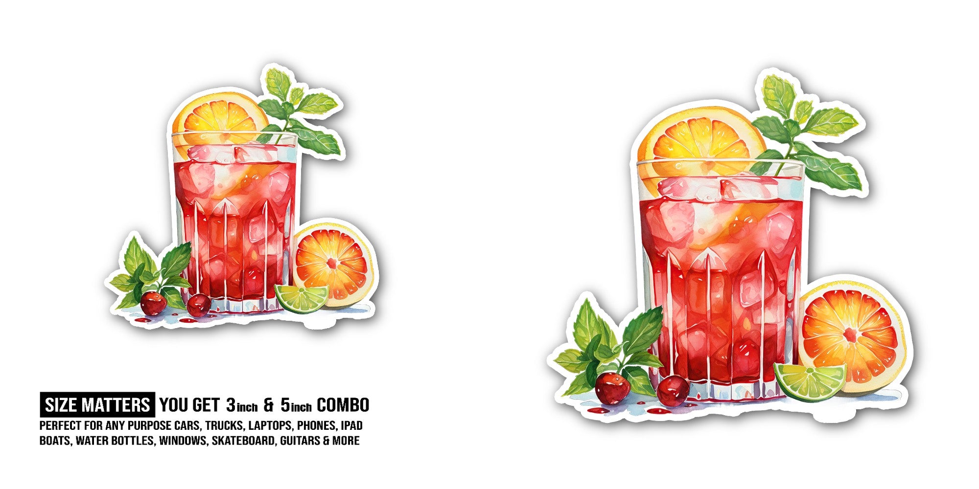 Russian spring punch cocktail Sticker, Waterproof Vinyl Decal Sticker Indoor Or Outdoor 2 (Pieces) 3" and 5"