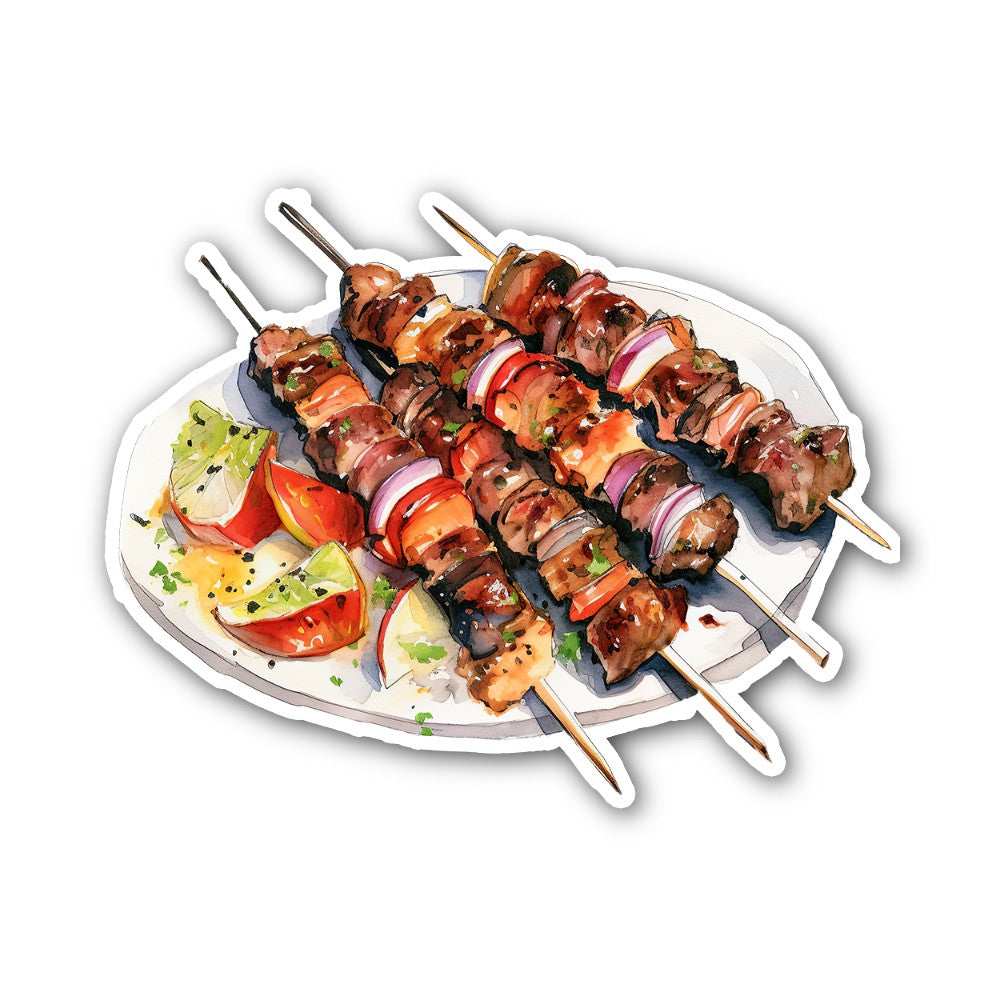 Shish kebab Sticker, Waterproof Vinyl Decal Sticker Indoor Or Outdoor 2 (Pieces) 3" and 5"