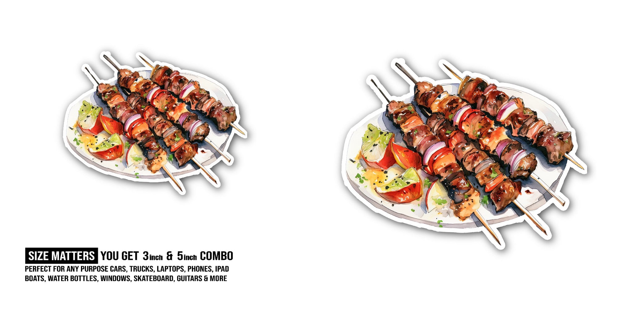Shish kebab Sticker, Waterproof Vinyl Decal Sticker Indoor Or Outdoor 2 (Pieces) 3" and 5"